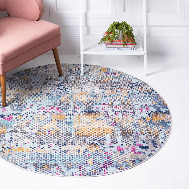 Multicolor 5' 2 x 5' 2 Malibu Round Area Rug 70% Polypropylene & 30% Polyester Colorful Modern Carpet for Living, Dining, Office, Bedrooms for Sale at Rug Engine