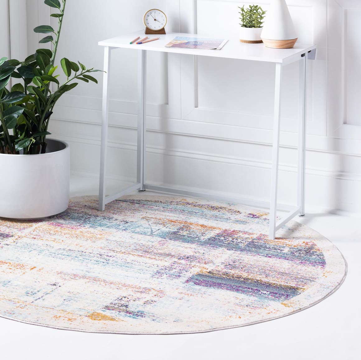 Multicolor 3' 7 x 3' 7 Malibu Round Area Rug 70% Polypropylene & 30% Polyester Colorful Modern Carpet for Living, Dining, Office, Bedrooms for Sale at Rug Engine