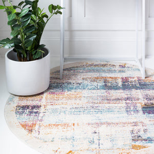 Multicolor 3' 7 x 3' 7 Malibu Round Area Rug 70% Polypropylene & 30% Polyester Colorful Modern Carpet for Living, Dining, Office, Bedrooms for Sale at Rug Engine