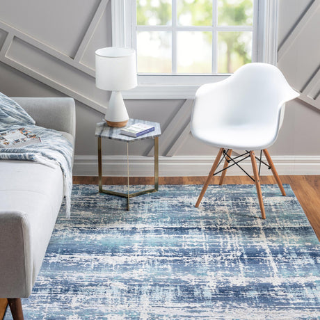 Blue 5' 1 x 7' 10 Malibu Rectangle Area Rug 70% Polypropylene & 30% Polyester Colorful Modern Carpet for Living, Dining, Office, Bedrooms for Sale at Rug Engine