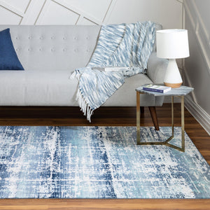 Blue 6' 1 x 9' 2 Malibu Rectangle Area Rug 70% Polypropylene & 30% Polyester Colorful Modern Carpet for Living, Dining, Office, Bedrooms for Sale at Rug Engine