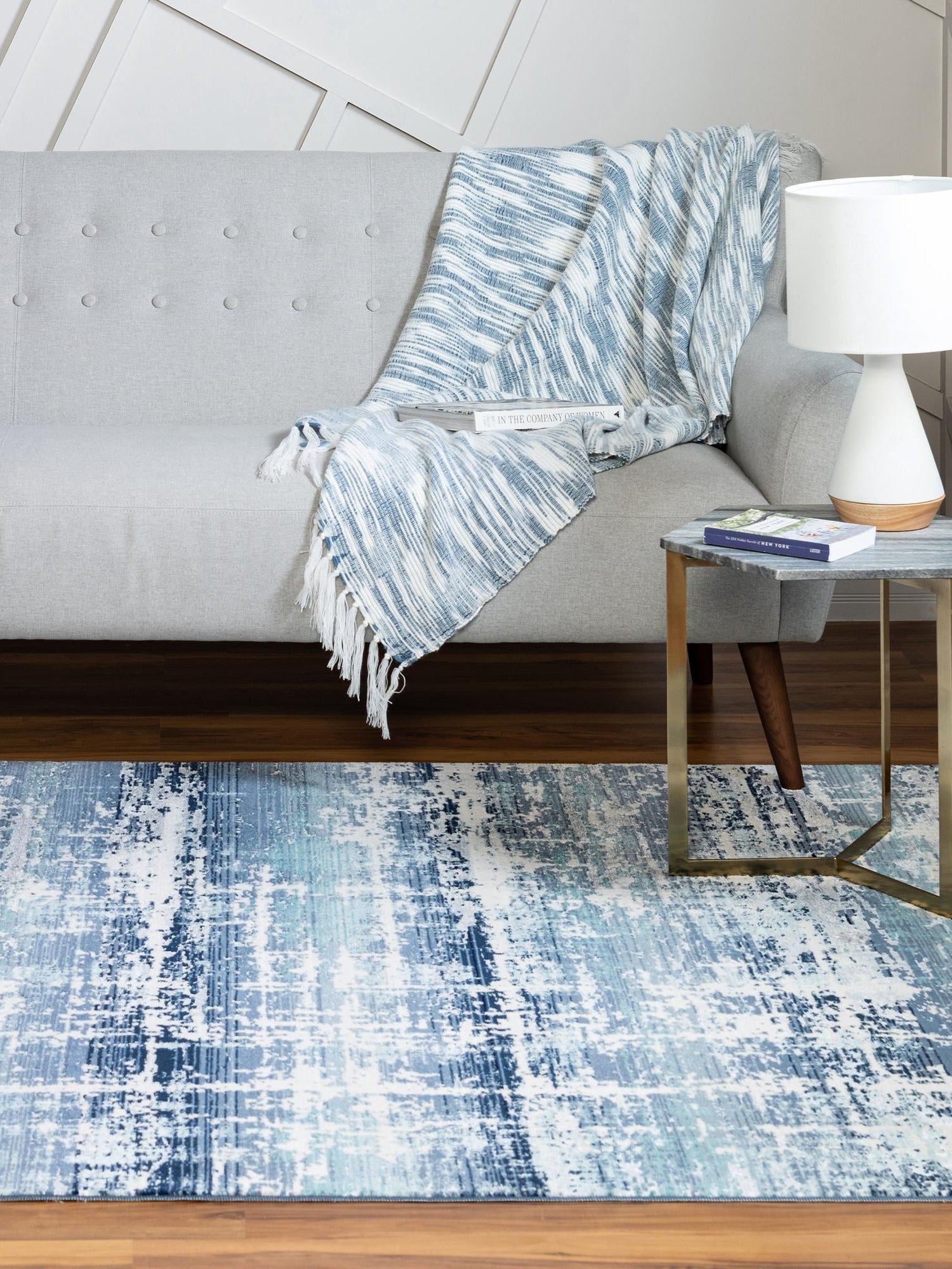 Blue 7' 1 x 10' Malibu Rectangle Area Rug 70% Polypropylene & 30% Polyester Colorful Modern Carpet for Living, Dining, Office, Bedrooms for Sale at Rug Engine