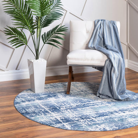 Blue 3' 7 x 3' 7 Malibu Round Area Rug 70% Polypropylene & 30% Polyester Colorful Modern Carpet for Living, Dining, Office, Bedrooms for Sale at Rug Engine