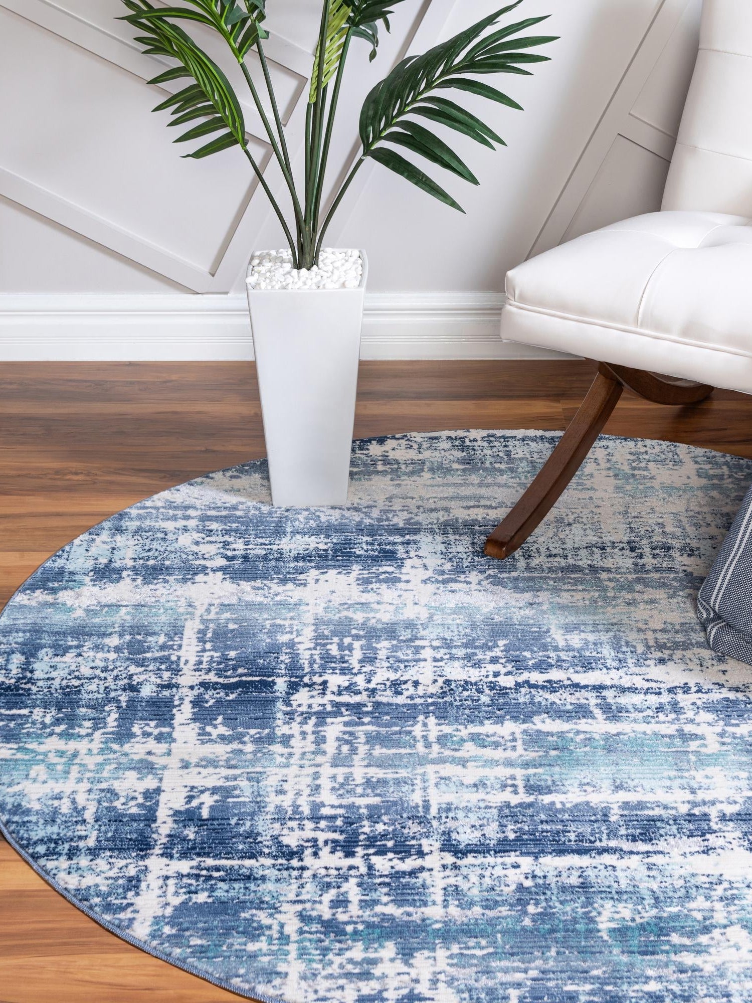 Blue 3' 7 x 3' 7 Malibu Round Area Rug 70% Polypropylene & 30% Polyester Colorful Modern Carpet for Living, Dining, Office, Bedrooms for Sale at Rug Engine