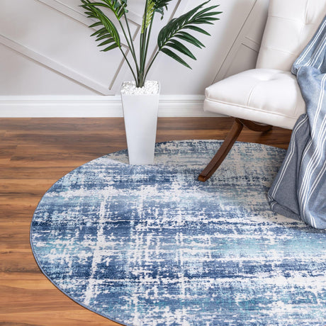 Blue 3' 7 x 3' 7 Malibu Round Area Rug 70% Polypropylene & 30% Polyester Colorful Modern Carpet for Living, Dining, Office, Bedrooms for Sale at Rug Engine