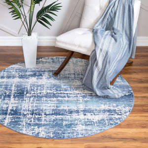Blue 5' 2 x 5' 2 Malibu Round Area Rug 70% Polypropylene & 30% Polyester Colorful Modern Carpet for Living, Dining, Office, Bedrooms for Sale at Rug Engine