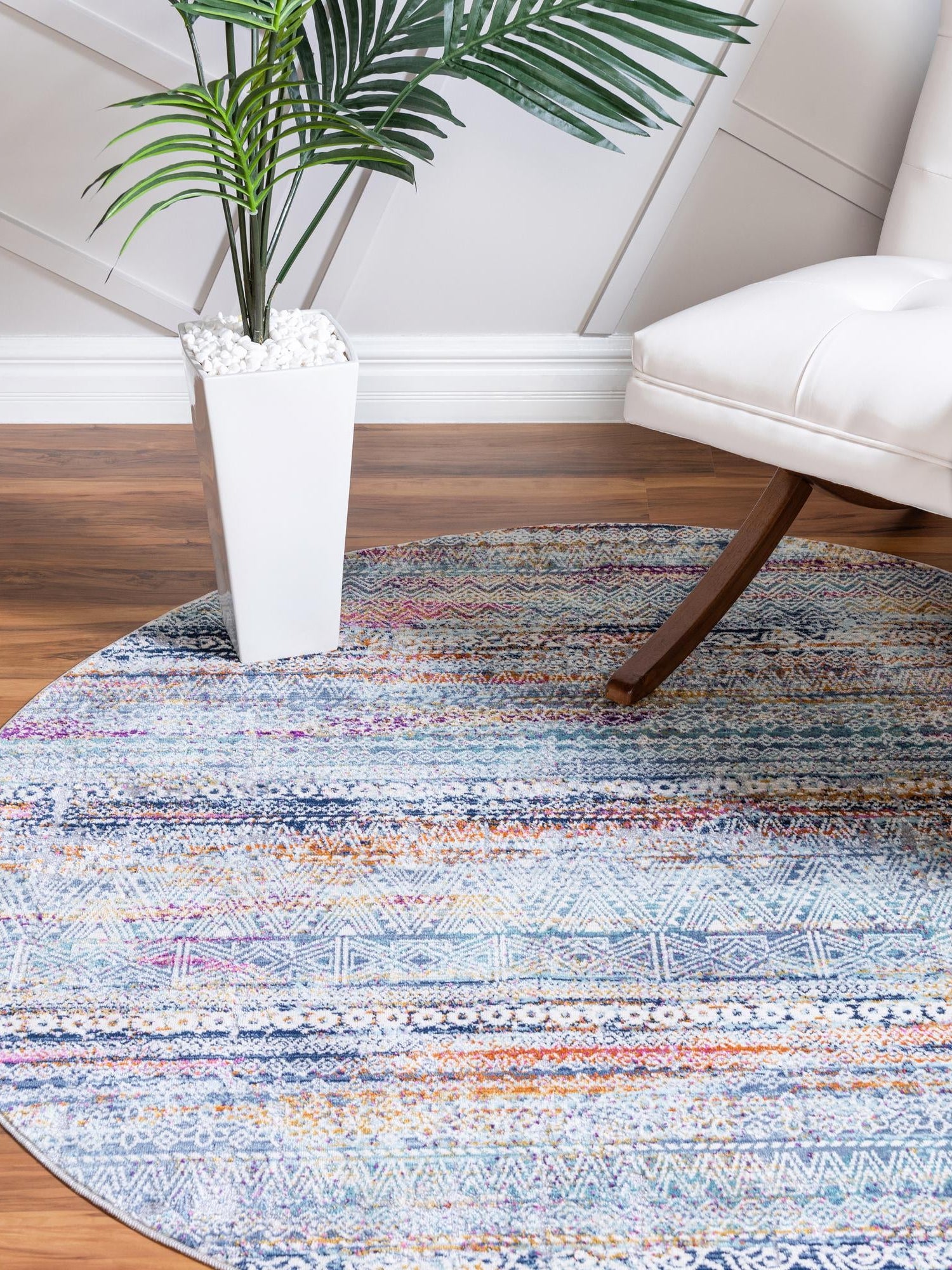 Multicolor 5' 2 x 5' 2 Malibu Round Area Rug 70% Polypropylene & 30% Polyester Colorful Modern Carpet for Living, Dining, Office, Bedrooms for Sale at Rug Engine