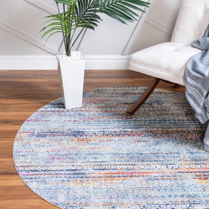 Multicolor 5' 2 x 5' 2 Malibu Round Area Rug 70% Polypropylene & 30% Polyester Colorful Modern Carpet for Living, Dining, Office, Bedrooms for Sale at Rug Engine