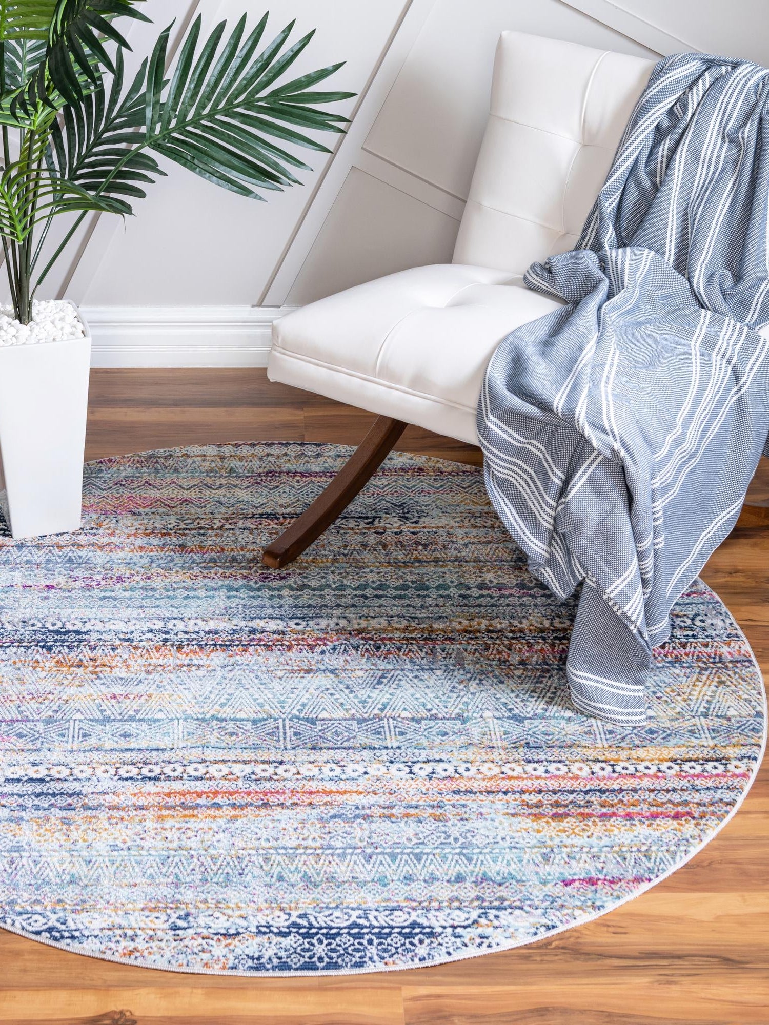 Multicolor 5' 2 x 5' 2 Malibu Round Area Rug 70% Polypropylene & 30% Polyester Colorful Modern Carpet for Living, Dining, Office, Bedrooms for Sale at Rug Engine