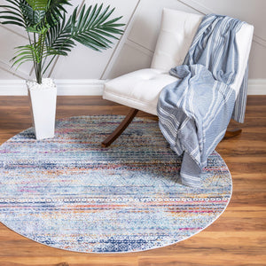 Multicolor 5' 2 x 5' 2 Malibu Round Area Rug 70% Polypropylene & 30% Polyester Colorful Modern Carpet for Living, Dining, Office, Bedrooms for Sale at Rug Engine