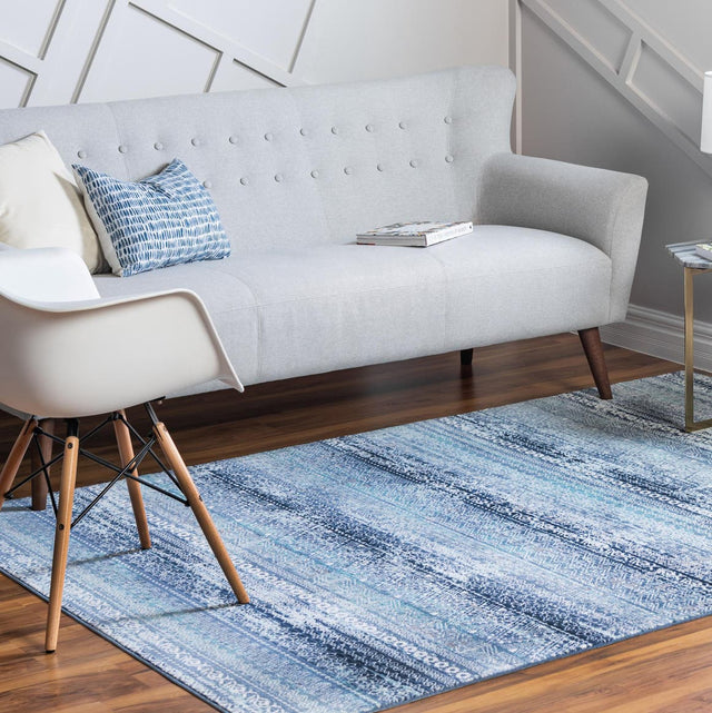 Blue 4' 1 x 5' 11 Malibu Rectangle Area Rug 70% Polypropylene & 30% Polyester Colorful Modern Carpet for Living, Dining, Office, Bedrooms for Sale at Rug Engine