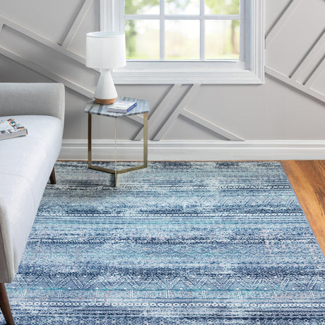 Blue 4' 1 x 5' 11 Malibu Rectangle Area Rug 70% Polypropylene & 30% Polyester Colorful Modern Carpet for Living, Dining, Office, Bedrooms for Sale at Rug Engine