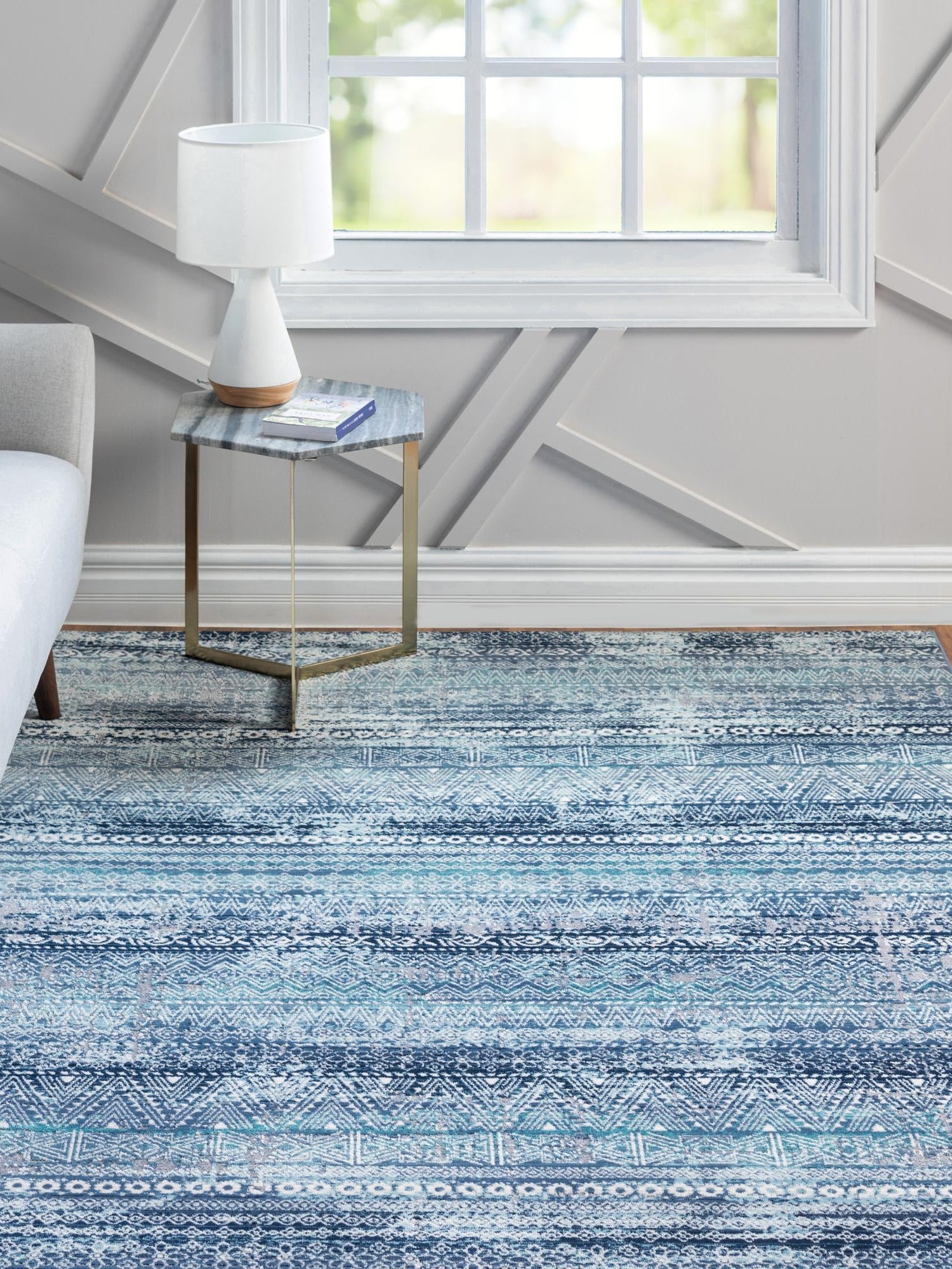 Blue 9' x 12' Malibu Rectangle Area Rug 70% Polypropylene & 30% Polyester Colorful Modern Carpet for Living, Dining, Office, Bedrooms for Sale at Rug Engine