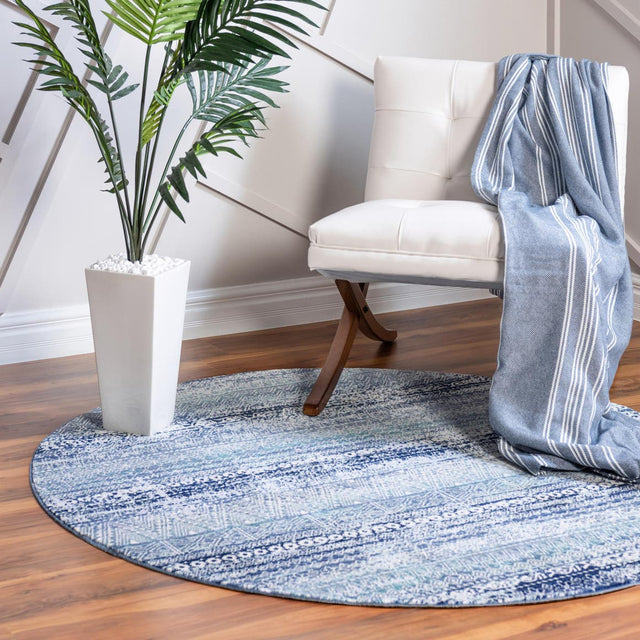 Blue 3' 7 x 3' 7 Malibu Round Area Rug 70% Polypropylene & 30% Polyester Colorful Modern Carpet for Living, Dining, Office, Bedrooms for Sale at Rug Engine
