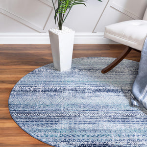 Blue 5' 2 x 5' 2 Malibu Round Area Rug 70% Polypropylene & 30% Polyester Colorful Modern Carpet for Living, Dining, Office, Bedrooms for Sale at Rug Engine