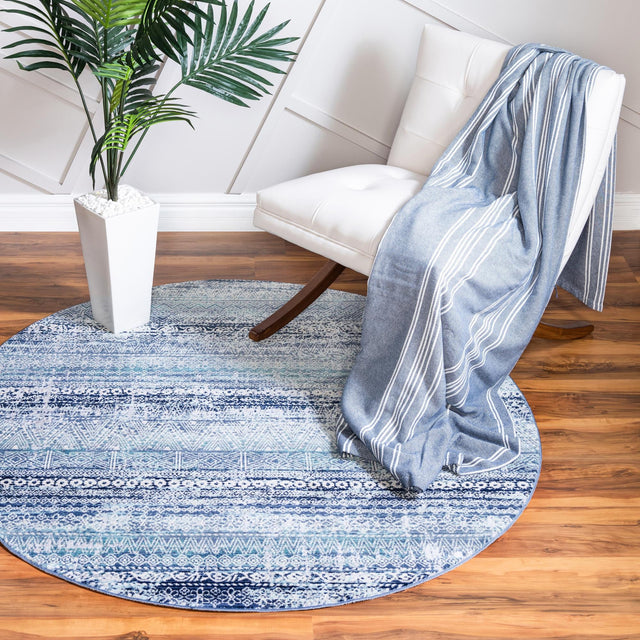 Blue 3' 7 x 3' 7 Malibu Round Area Rug 70% Polypropylene & 30% Polyester Colorful Modern Carpet for Living, Dining, Office, Bedrooms for Sale at Rug Engine