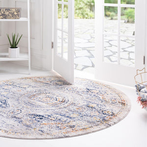 Gray 3' 7 x 3' 7 Budapest Round Area Rug 70% Polypropylene & 30% Polyester With Cotton Backing Traditional Classical Room Carpet for Sale at Rug Engine