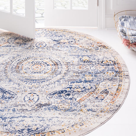 Gray 5' 1 x 5' 1 Budapest Round Area Rug 70% Polypropylene & 30% Polyester With Cotton Backing Traditional Classical Room Carpet for Sale at Rug Engine