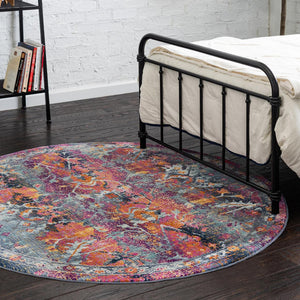 Red 3' 7 x 3' 7 Budapest Round Area Rug 70% Polypropylene & 30% Polyester With Cotton Backing Traditional Classical Room Carpet for Sale at Rug Engine