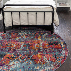 Red 5' 1 x 5' 1 Budapest Round Area Rug 70% Polypropylene & 30% Polyester With Cotton Backing Traditional Classical Room Carpet for Sale at Rug Engine