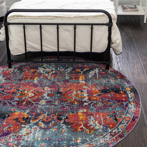 Red 3' 7 x 3' 7 Budapest Round Area Rug 70% Polypropylene & 30% Polyester With Cotton Backing Traditional Classical Room Carpet for Sale at Rug Engine