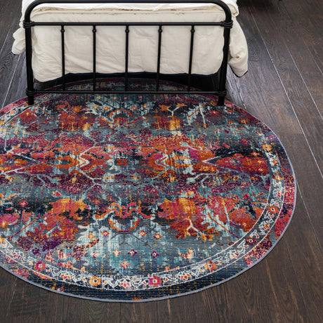 Red 5' 1 x 5' 1 Budapest Round Area Rug 70% Polypropylene & 30% Polyester With Cotton Backing Traditional Classical Room Carpet for Sale at Rug Engine