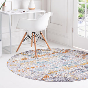 Gray 5' 1 x 5' 1 Budapest Round Area Rug 70% Polypropylene & 30% Polyester With Cotton Backing Traditional Classical Room Carpet for Sale at Rug Engine