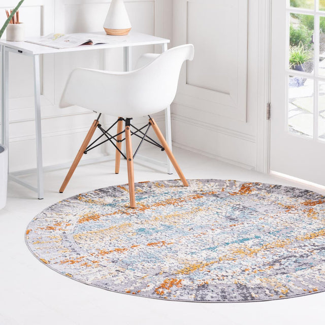 Gray 5' 1 x 5' 1 Budapest Round Area Rug 70% Polypropylene & 30% Polyester With Cotton Backing Traditional Classical Room Carpet for Sale at Rug Engine