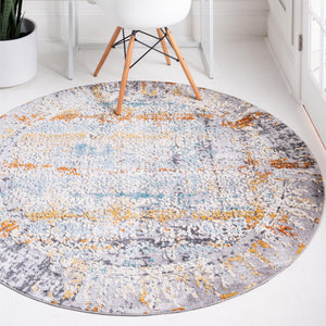 Gray 5' 1 x 5' 1 Budapest Round Area Rug 70% Polypropylene & 30% Polyester With Cotton Backing Traditional Classical Room Carpet for Sale at Rug Engine