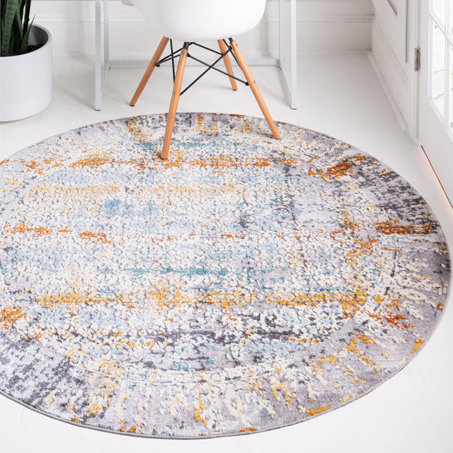Gray 5' 1 x 5' 1 Budapest Round Area Rug 70% Polypropylene & 30% Polyester With Cotton Backing Traditional Classical Room Carpet for Sale at Rug Engine
