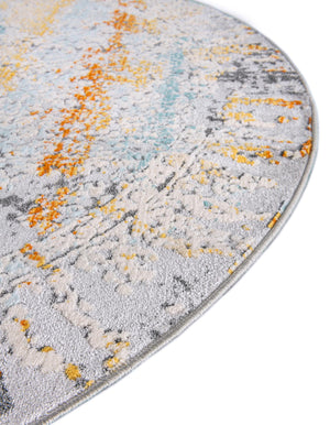 Gray 5' 1 x 5' 1 Budapest Round Area Rug 70% Polypropylene & 30% Polyester With Cotton Backing Traditional Classical Room Carpet for Sale at Rug Engine