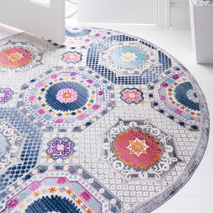 Multicolor 5' 1 x 5' 1 Budapest Round Area Rug 70% Polypropylene & 30% Polyester With Cotton Backing Traditional Classical Room Carpet for Sale at Rug Engine