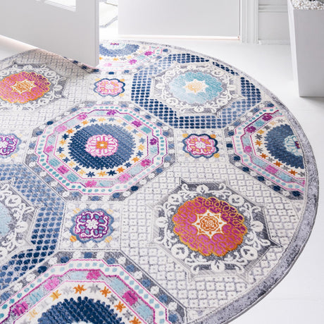 Multicolor 5' 1 x 5' 1 Budapest Round Area Rug 70% Polypropylene & 30% Polyester With Cotton Backing Traditional Classical Room Carpet for Sale at Rug Engine