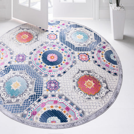 Multicolor 5' 1 x 5' 1 Budapest Round Area Rug 70% Polypropylene & 30% Polyester With Cotton Backing Traditional Classical Room Carpet for Sale at Rug Engine