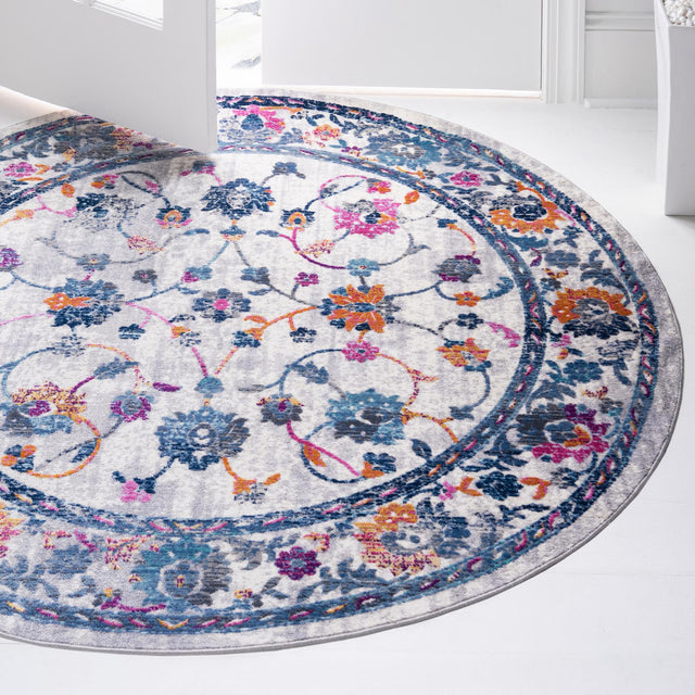Ivory 5' 1 x 5' 1 Budapest Round Area Rug 70% Polypropylene & 30% Polyester With Cotton Backing Traditional Classical Room Carpet for Sale at Rug Engine