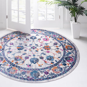 Ivory 5' 1 x 5' 1 Budapest Round Area Rug 70% Polypropylene & 30% Polyester With Cotton Backing Traditional Classical Room Carpet for Sale at Rug Engine