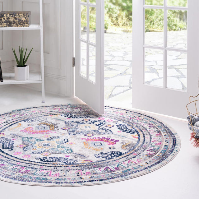 Multicolor 3' 7 x 3' 7 Budapest Round Area Rug 70% Polypropylene & 30% Polyester With Cotton Backing Traditional Classical Room Carpet for Sale at Rug Engine