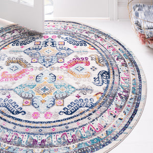 Multicolor 3' 7 x 3' 7 Budapest Round Area Rug 70% Polypropylene & 30% Polyester With Cotton Backing Traditional Classical Room Carpet for Sale at Rug Engine