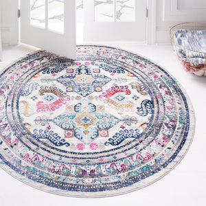Multicolor 3' 7 x 3' 7 Budapest Round Area Rug 70% Polypropylene & 30% Polyester With Cotton Backing Traditional Classical Room Carpet for Sale at Rug Engine