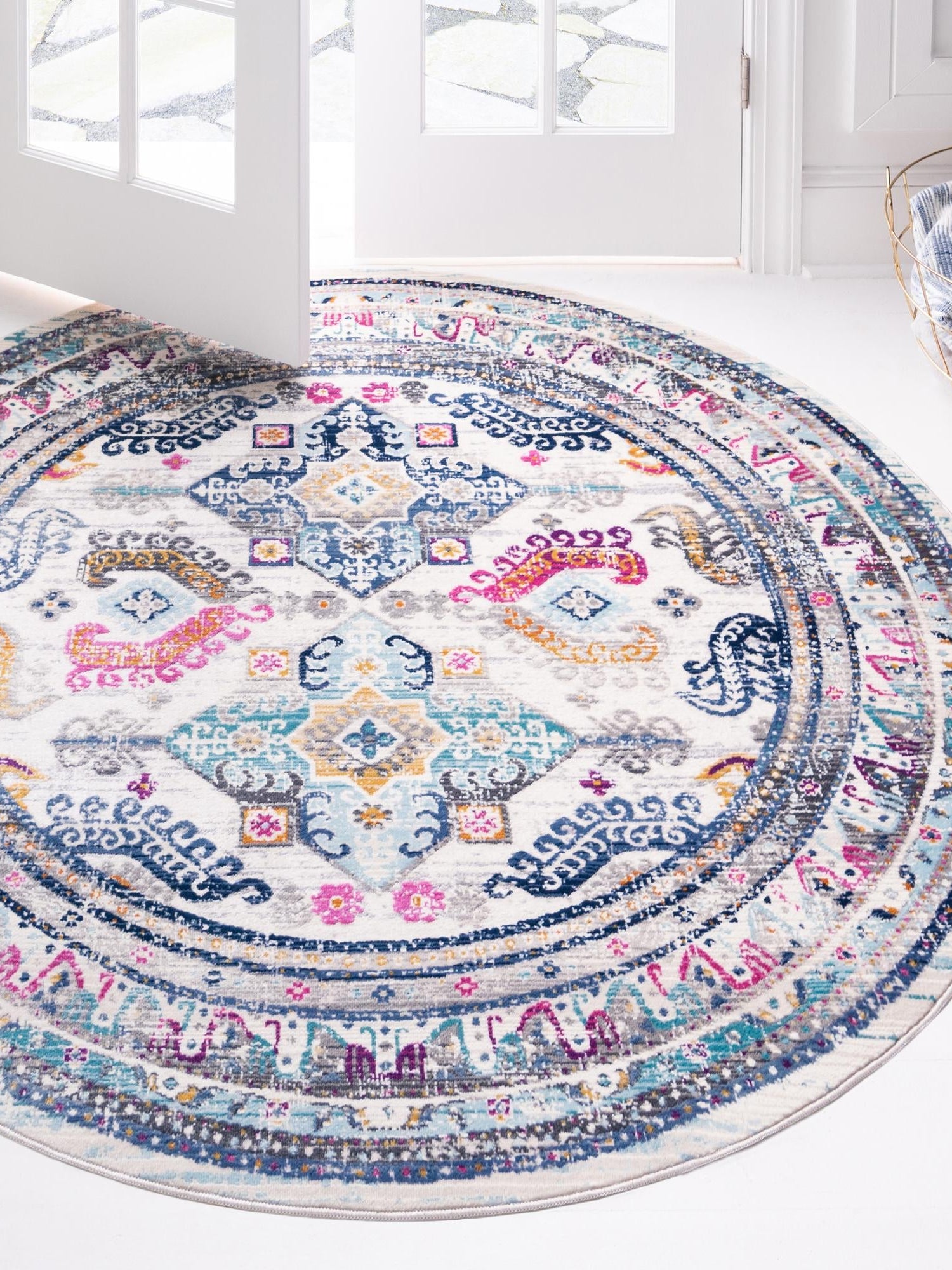 Multicolor 5' 1 x 5' 1 Budapest Round Area Rug 70% Polypropylene & 30% Polyester With Cotton Backing Traditional Classical Room Carpet for Sale at Rug Engine