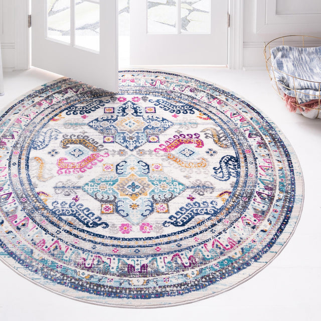 Multicolor 5' 1 x 5' 1 Budapest Round Area Rug 70% Polypropylene & 30% Polyester With Cotton Backing Traditional Classical Room Carpet for Sale at Rug Engine