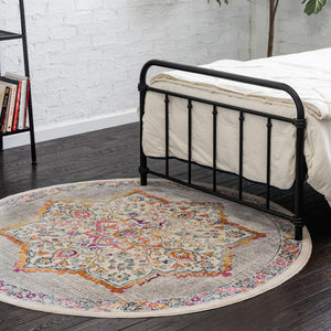 Ivory 3' 7 x 3' 7 Budapest Round Area Rug 70% Polypropylene & 30% Polyester With Cotton Backing Traditional Classical Room Carpet for Sale at Rug Engine