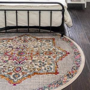 Ivory 3' 7 x 3' 7 Budapest Round Area Rug 70% Polypropylene & 30% Polyester With Cotton Backing Traditional Classical Room Carpet for Sale at Rug Engine