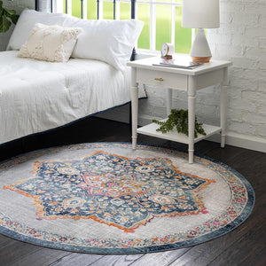 Blue 5' 1 x 5' 1 Budapest Round Area Rug 70% Polypropylene & 30% Polyester With Cotton Backing Traditional Classical Room Carpet for Sale at Rug Engine