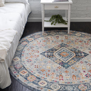 Light Gray 3' 7 x 3' 7 Budapest Round Area Rug 70% Polypropylene & 30% Polyester With Cotton Backing Traditional Classical Room Carpet for Sale at Rug Engine