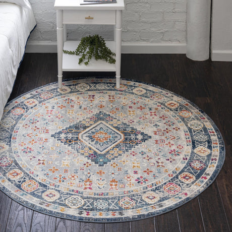 Light Gray 5' 1 x 5' 1 Budapest Round Area Rug 70% Polypropylene & 30% Polyester With Cotton Backing Traditional Classical Room Carpet for Sale at Rug Engine