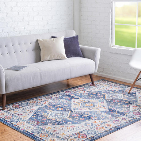 Blue 9' x 12' Budapest Rectangle Area Rug 70% Polypropylene & 30% Polyester With Cotton Backing Traditional Classical Room Carpet for Sale at Rug Engine