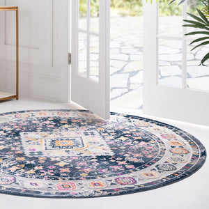 Blue 3' 7 x 3' 7 Budapest Round Area Rug 70% Polypropylene & 30% Polyester With Cotton Backing Traditional Classical Room Carpet for Sale at Rug Engine