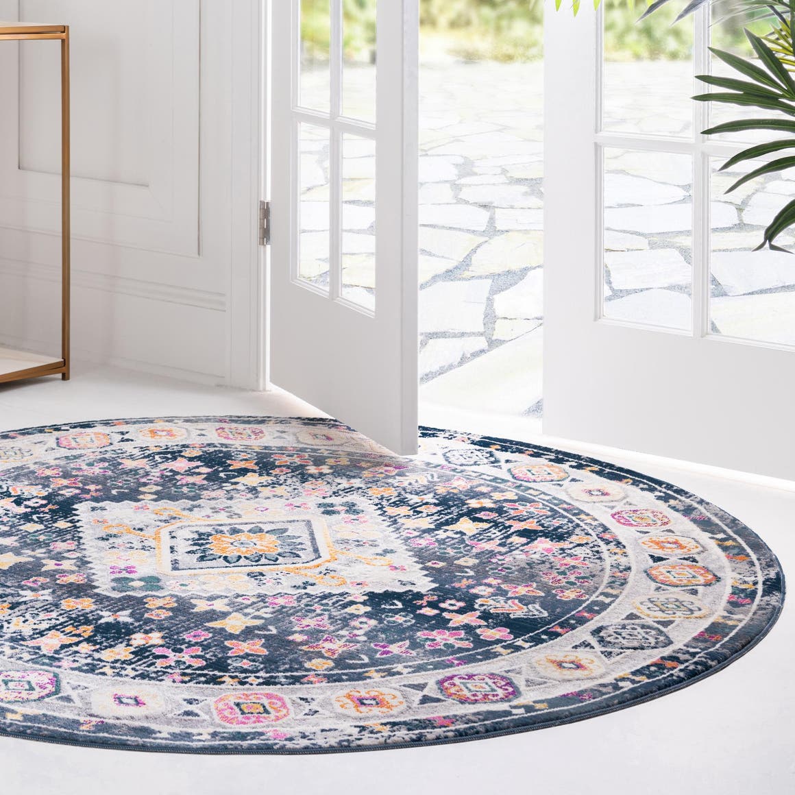 Blue 5' 1 x 5' 1 Budapest Round Area Rug 70% Polypropylene & 30% Polyester With Cotton Backing Traditional Classical Room Carpet for Sale at Rug Engine
