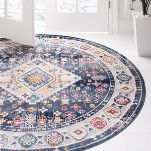 Blue 5' 1 x 5' 1 Budapest Round Area Rug 70% Polypropylene & 30% Polyester With Cotton Backing Traditional Classical Room Carpet for Sale at Rug Engine